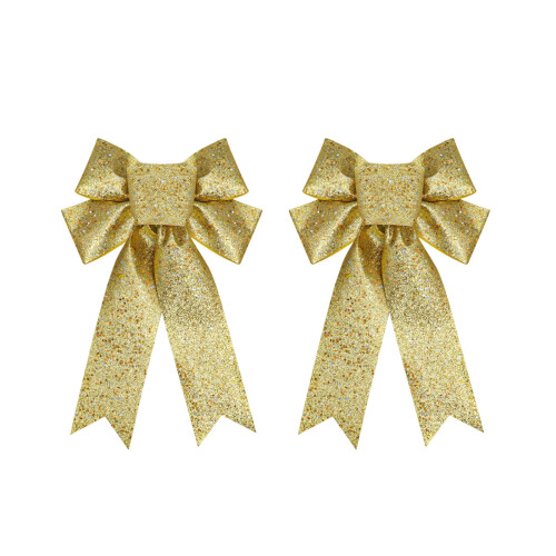 Christmas Tree Bow Decorations Silver Nylon 2PC 13 inch 1