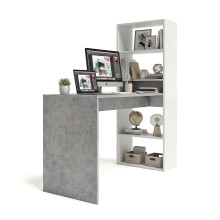 Mesa de escritorio con estantería en blanco artik y gris cemento 120x50 cm Cosmic