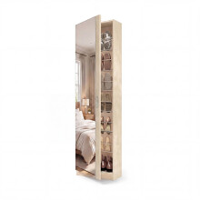 Zapatero alto de 1 puerta con espejo en microcemento beige 180x50 cm Roma
