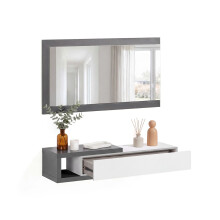 Mueble recibidor con 1 cajón y espejo en gris grafito y blanco artik 95 cm Derek