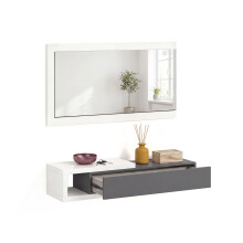 Mueble recibidor con 1 cajón y espejo en blanco artik y gris grafito canadian 95 cm Derek