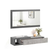Mueble recibidor con 1 cajón y espejo en gris grafito y gris cemento 95 cm Derek