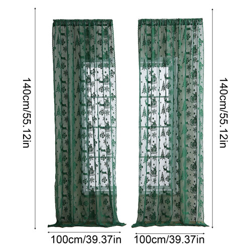 Green lace curtains with sled embroidery 2 panels 2