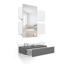 Mueble recibidor con 1 cajón y espejo en blanco artik y gris grafito 75 cm Milo