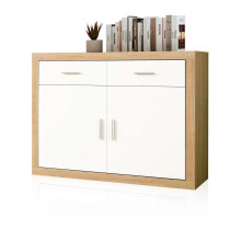 Aparador de 2 puertas y 2 cajones alta capacidad en cambria y blanco 120 cm Nuka