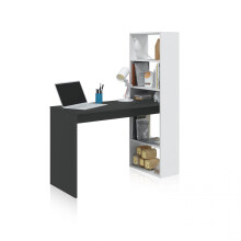 Mesa de escritorio con estantería en blanco artik y gris grafito 120x50 cm Duplo