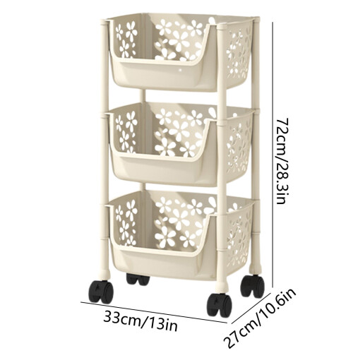3-Tier Rolling Storage Cart with Wheels, Brakes, Adjustable 2