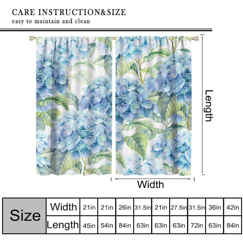 Watercolor Blue Hydrangea Curtains Rod Pocket Thermal 1
