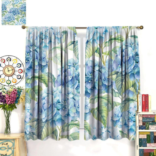 Watercolor Blue Hydrangea Curtains Rod Pocket Thermal 2