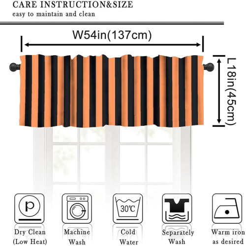 Striped Kitchen Valance Curtains Retro Black Orange 54x18 1