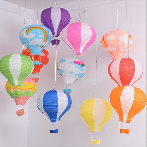 Heißluftballon-Papierlaternen, hellblau gestreift, 6er-Set 1