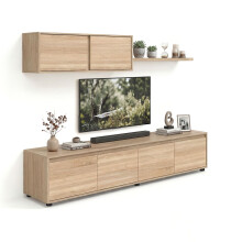 Salón con mueble de TV y estantería en roble canadian 200 cm Arlet