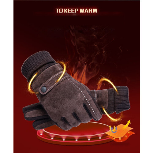 Men's Leather Winter Gloves Fleece-Lined Windproof Thermal 1