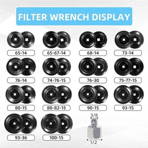 16Pcs Oil Filter Wrench Set - Comprehensive Cup & Socket Removal Tool Kit for Efficient Car Maintenance 2