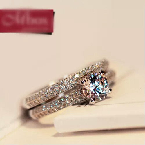 925 Sterling Silver Crystal Zircon Ring Set 9 1