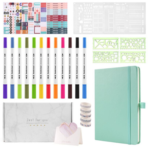 A5 Hardcover Dotted Journal Notebook with 184 Numbered Pages,Dotted Journaling Kit for Beginner