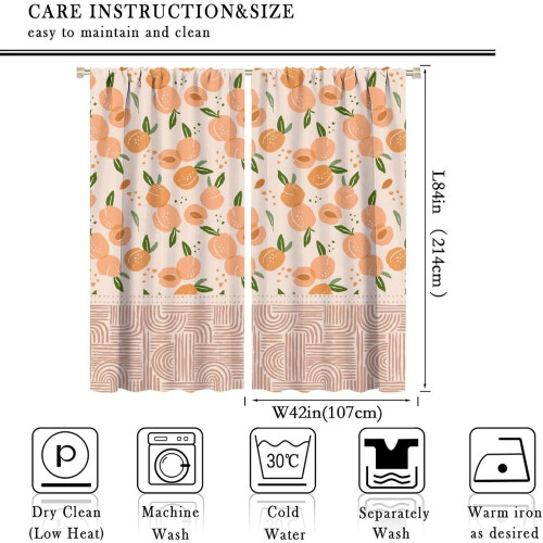 Peach Curtains Vintage Boho Fruit Leaves Pattern Thermal 1