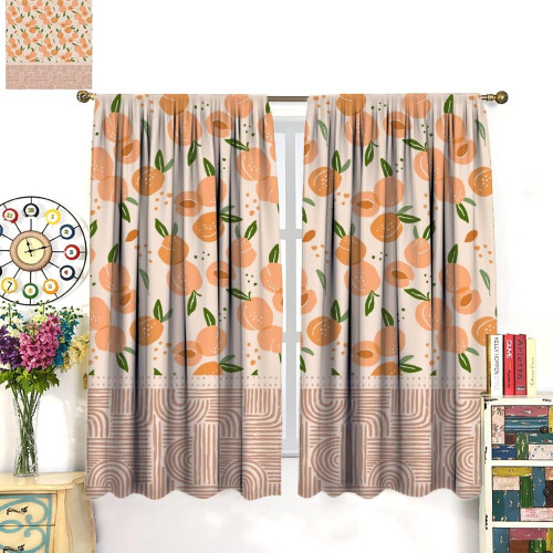 Peach Curtains Vintage Boho Fruit Leaves Pattern Thermal 2
