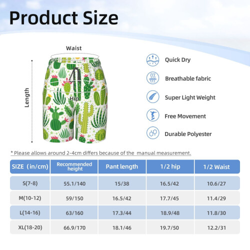 Boy Swim Trunks Cactus Print Quick-Dry Large Size 14-16 2