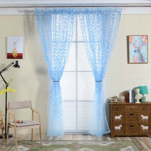 Voile Tulle Willow Leaf Sheer Curtains Set 210x95cm Yellow 1
