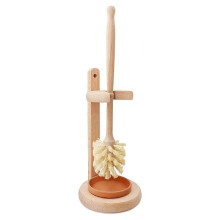 Escova para Limpeza de Vasos Sanitários com Suporte, Cabo de Madeira de Faia Alemã Extra Longo de 35 cm, Bandeja Coletora de Cerâmica