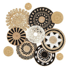 11 Peças de Cesta de Parede Estilo Boho, Decoração Decorativa de Junco, Cesta de Parede, Arte Redonda, Cestas Suspensas de Fazenda