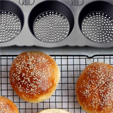 6 Cavity Hamburger Bun Mould Foldable Reusable Bread Mould Heat Baking Mould Silicone Bread Mould