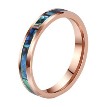 Unisex tungsten steel ring with abalone shell opal inlay
