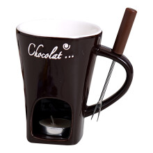 Chocolate Fondue Set Brown Ceramic Mug 200ml with Forks