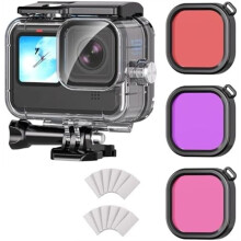 Waterproof Case with 3 Pack Dive Filters for Gopro13 12 11 10 9 , Underwater Protective Housing Dive Kit