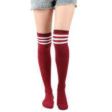 Knee High Socks Dark Red White Stripes 3 Pairs 24in One Size