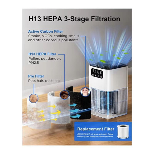 Home Air Purifier with Aromatherapy Diffuser, Effective Against Pet Dander, Smoke, Dust, Pollen & Odors EU Plug 1