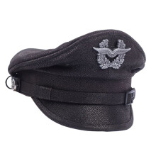 Casquette de marin rétro bleu marine à visière en cuir véritable gris