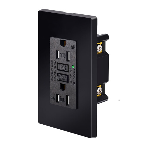 Black GFCI Outlet 15A 120V with LED Indicator