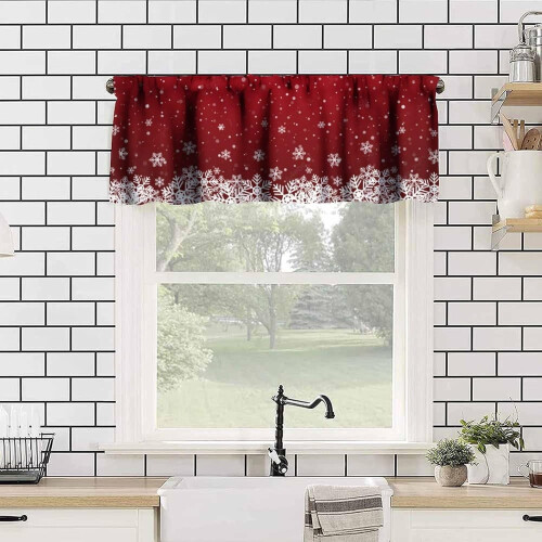 Burgundy Red Snowflake Kitchen Valance 54x18 in 1 Panel 2