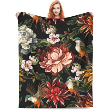 Black Boho Floral Blanket Vintage Mandala 60x80 in