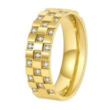 Men's Stainless Steel Cubic Zirconia Ring Gold 6MM Square