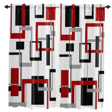 Abstract Geometric Square Curtain Black Red 1-Pack
