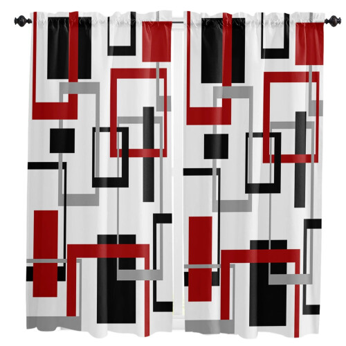 Abstract Geometric Square Curtain Black Red 1-Pack