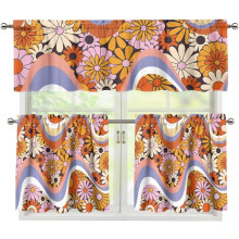 Boho Flower Kitchen Curtains Set Rod Pocket 3-Piece
