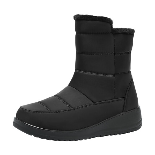 Snow Boots Unisex Shearling-Lined Almond Toe Black Size 6.5