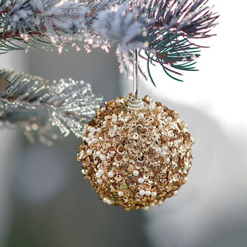 Teal Sequin Christmas Tree Ornament 80mm Foam with Pearls