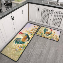 Rooster Kitchen Mat Crystal Velvet Black Edge 120x43cm