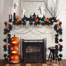 Halloween Pumpkin Garland with Lights Black Orange Maple