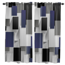 Geometric Navy Blue Grey Black Curtains for Living Room