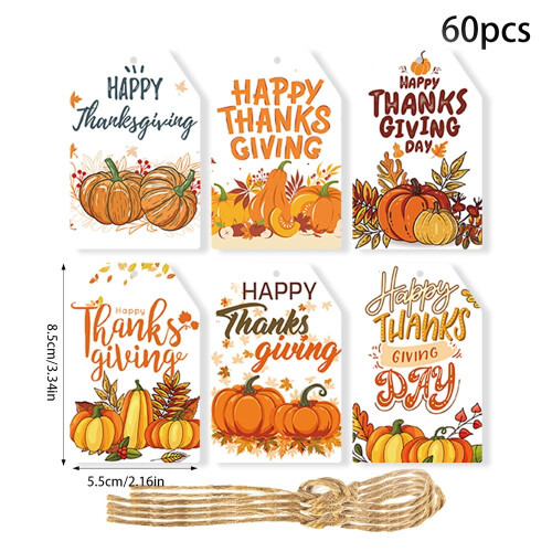 Thanksgiving Gift Tags Pumpkin Maple Leaves 60 Pcs