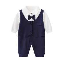 Baby Boy Formal Romper Long Sleeve Bowtie Jumpsuit Dark