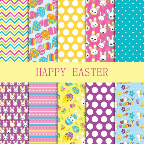 Easter Cotton Fat Quarters Rabbit Egg Print 10PCS