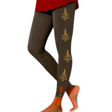 Women's Christmas Tree Print Leggings Brown XL
