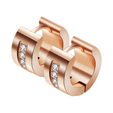 Women's Rose Gold Stainless Steel CZ Stud Earrings